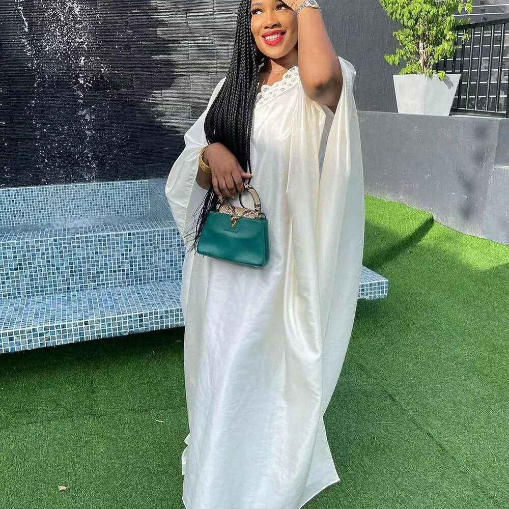 White Boubou Long Dresses Dashiki Robe One Size