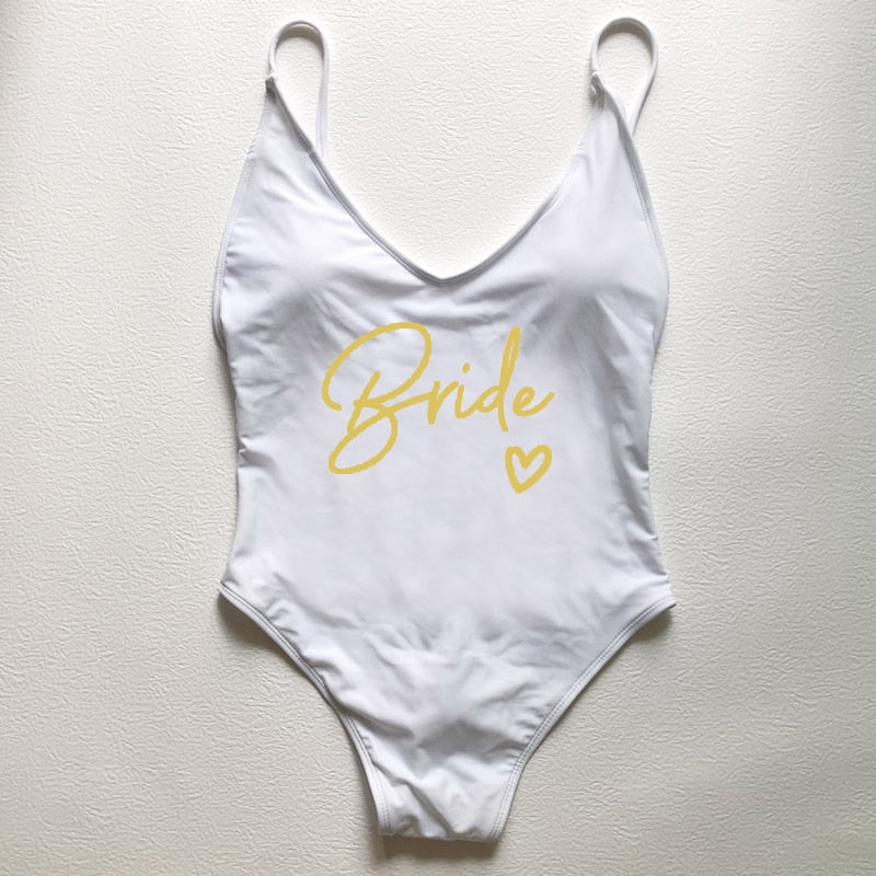 Sexy Padded One Piece Swimsuit TEAM Bride love Swimwear Women Summer Beachwear Bachelor Party Plus Size Bathing Suit Swimming