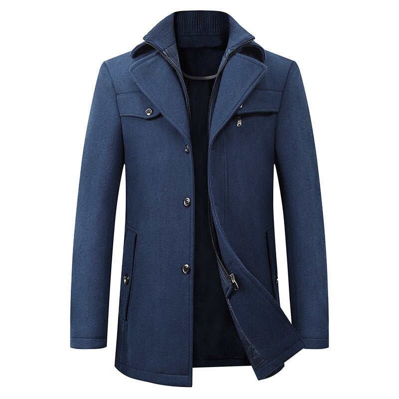 Man Classic Fashion Trench Coat Jackets MaleLong Trench Slim Fit Overcoat Blends Fashion Wool Warm Outerwear Windbreaker