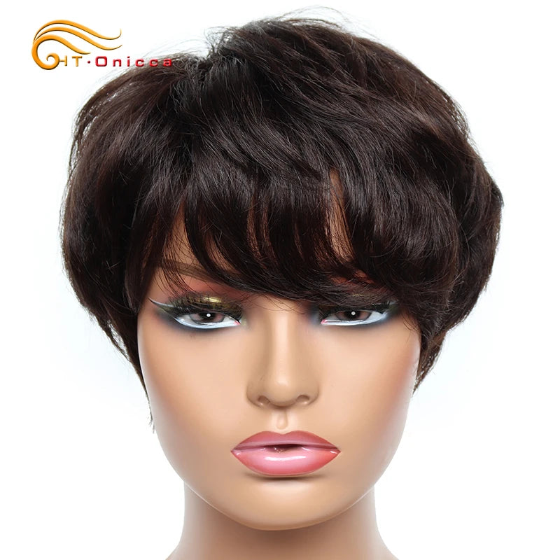 Cheap Human Hair Wigs Short Bob Pixie Cut Wig Human Hair For Women perruque cheveux humain Brazilian Hair Colored Wig With Bangs