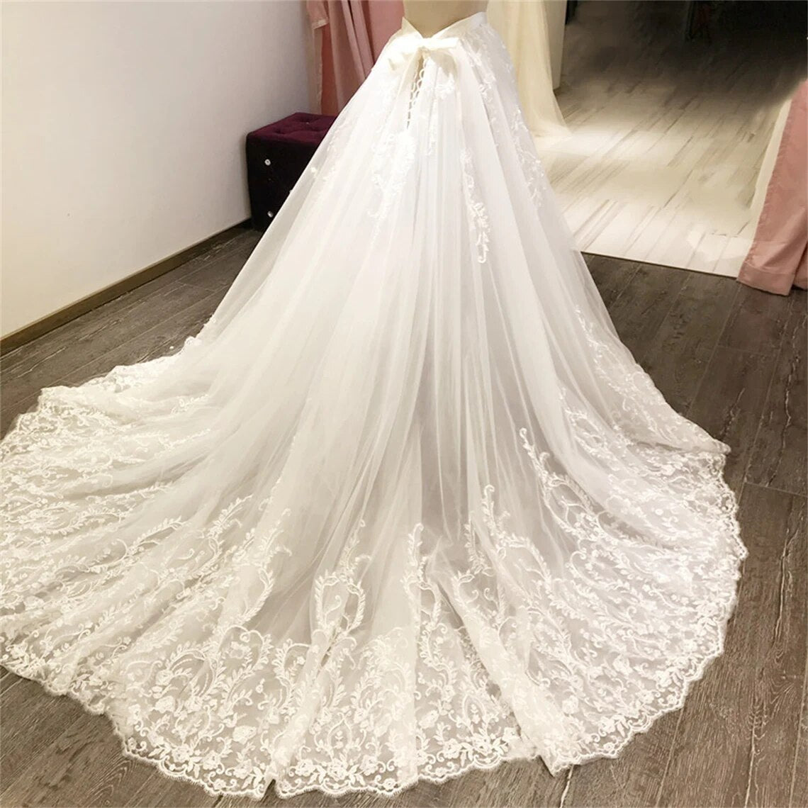 Luxury Lace Appliques Wedding Detachable Skirt Removable Train for Dresses Bridal Overskirt