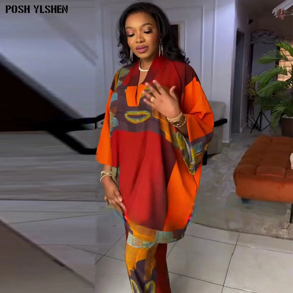 Two Piece Set Clothes for Women African Print Dresses Vacation Outfits 2024 Tops Pant Sets Dashiki Ankara Turkey Dames Plus Size