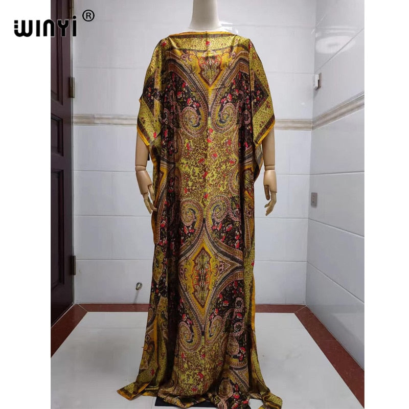 women Print Bohemia Hijab Loose Elegant Muslim Abaya dress Sexy Lady Party maxi
