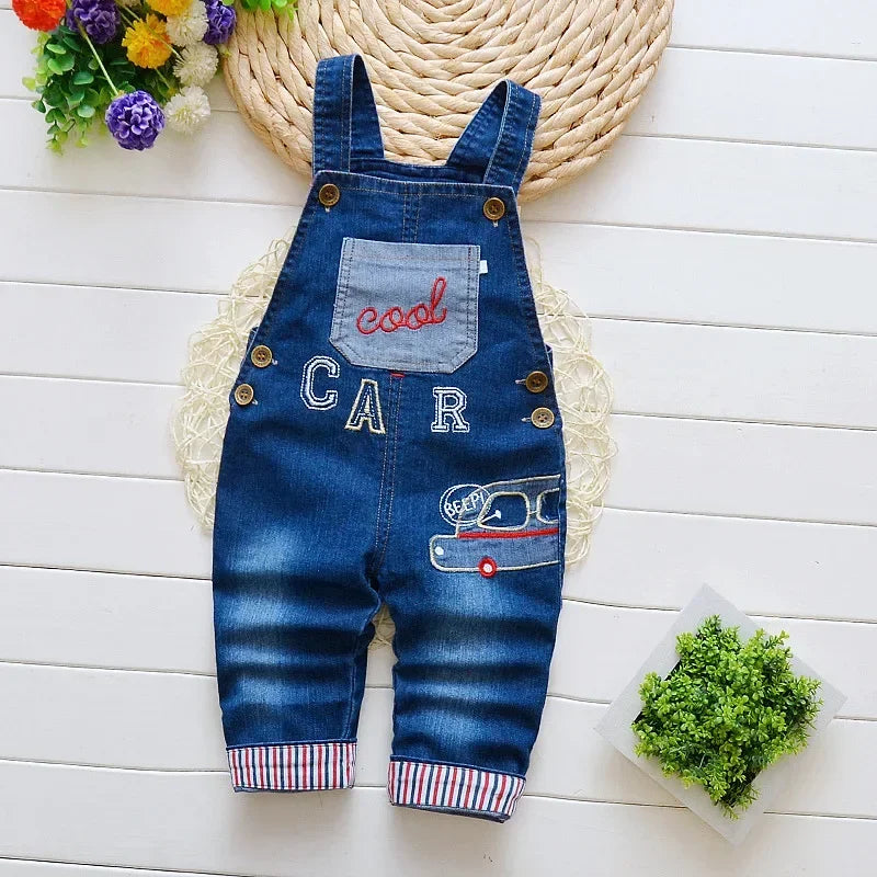 DIIMUU Toddler Baby Clothing Boys Overalls Girl Denim Bib Pants Cartoon Bear Cute Casual Dungarees Long Trousers Fashion Rompers