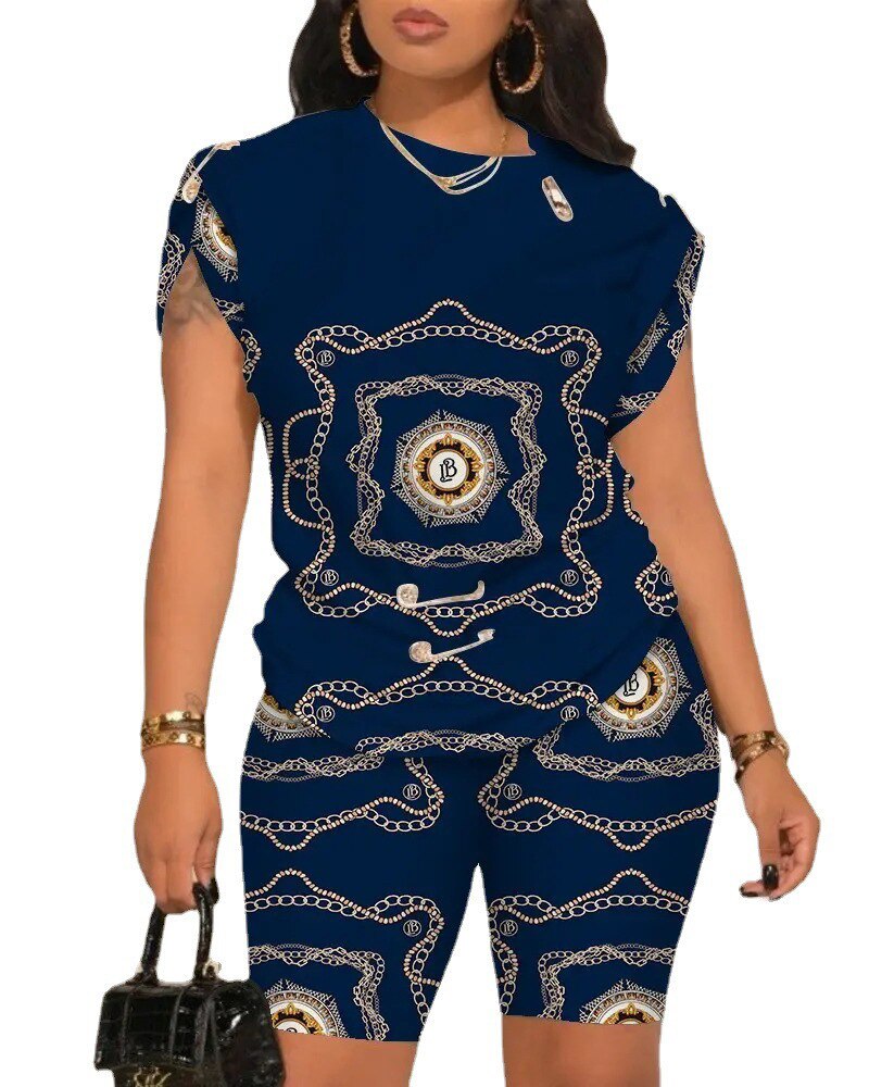 Tops Sets Casual 2-piece Summer Fashion Pin Print T-shirt Shorts