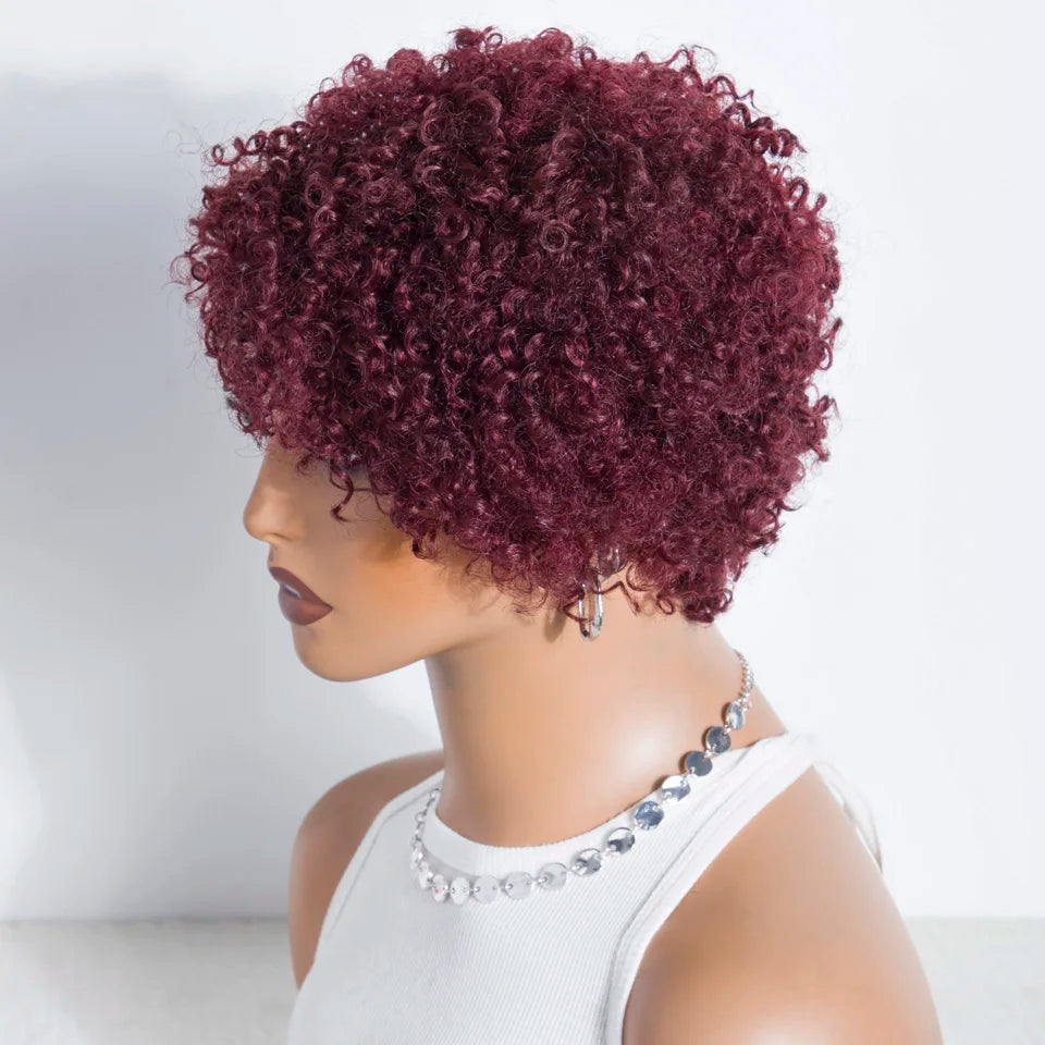 Lekker 99j Burg Red Short Pixie Cut Afro Kinky Curly Bob Human Hair Wigs For Women Brazilian Remy Hair Ready to Wear Colored Wig
