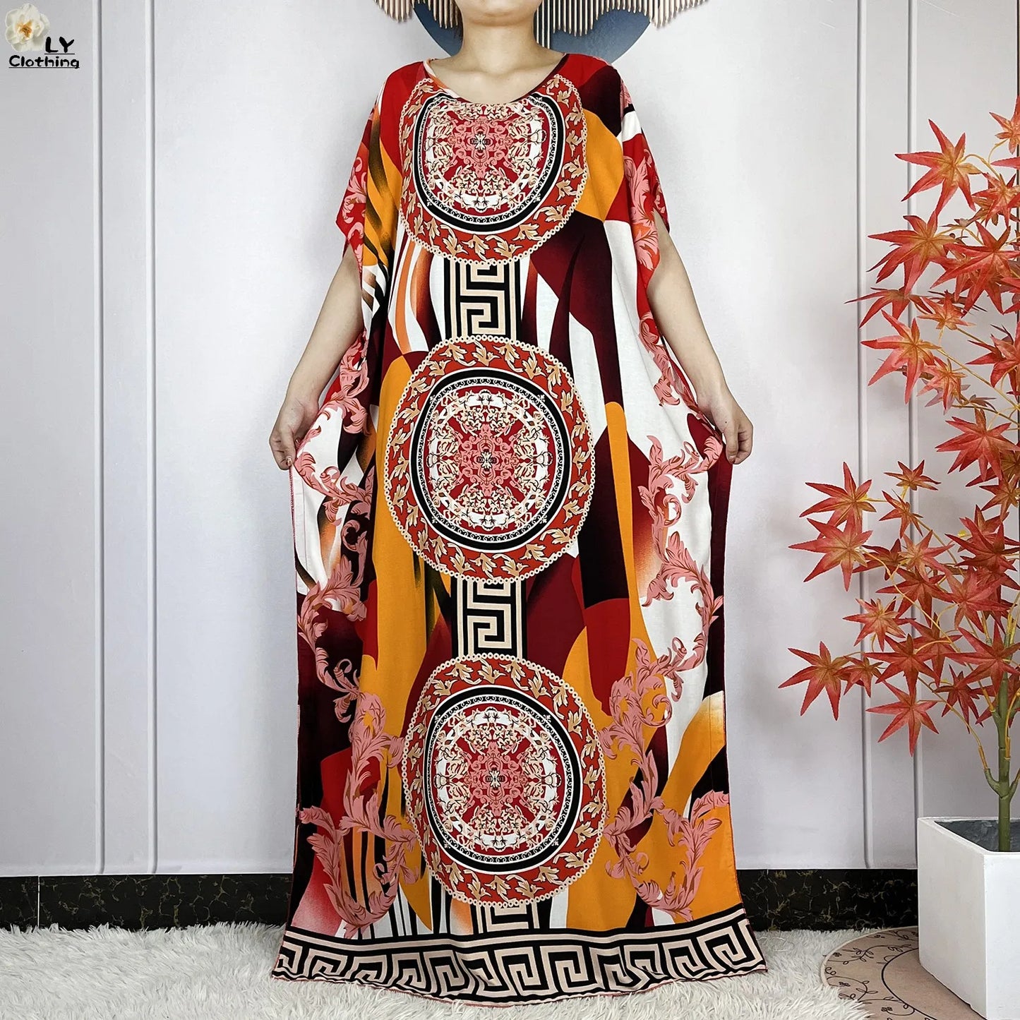 Women Short Sleeve Cotton Loose Femme Robe Dresses With Big Scarf