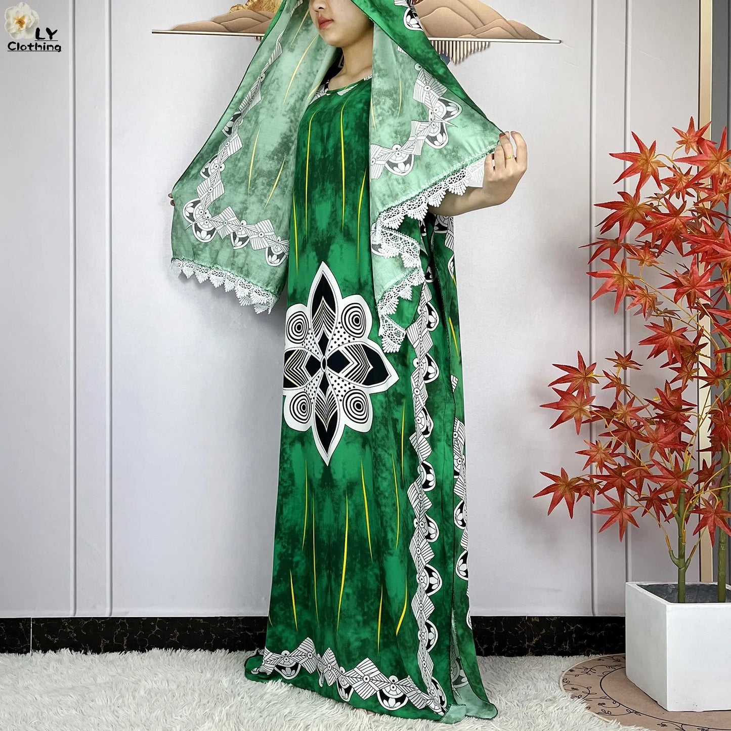 Women Short Sleeve Cotton Loose Femme Robe Dresses With Big Scarf