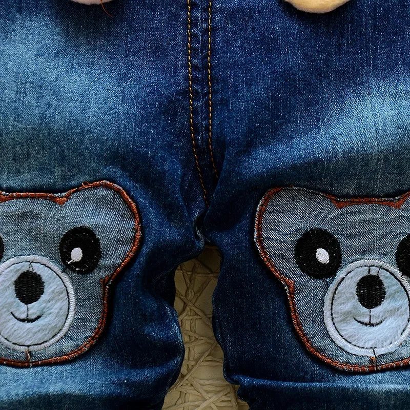 DIIMUU Toddler Baby Clothing Boys Overalls Girl Denim Bib Pants Cartoon Bear Cute Casual Dungarees Long Trousers Fashion Rompers