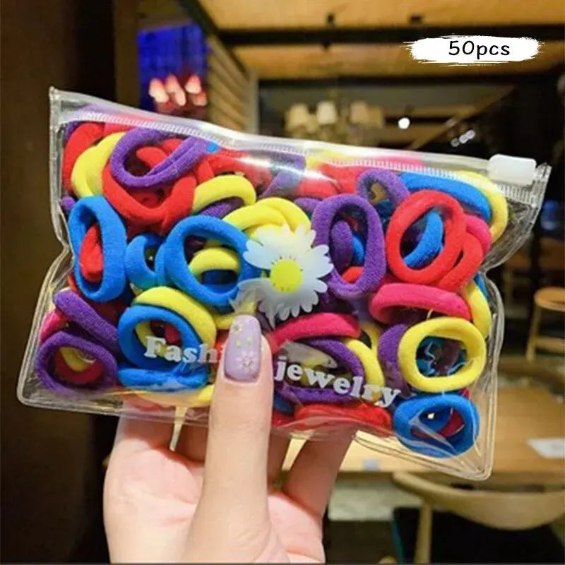 50Pcs/set Korean Hair Candy Color Hair Ring Girls Elastic Rubber Bands