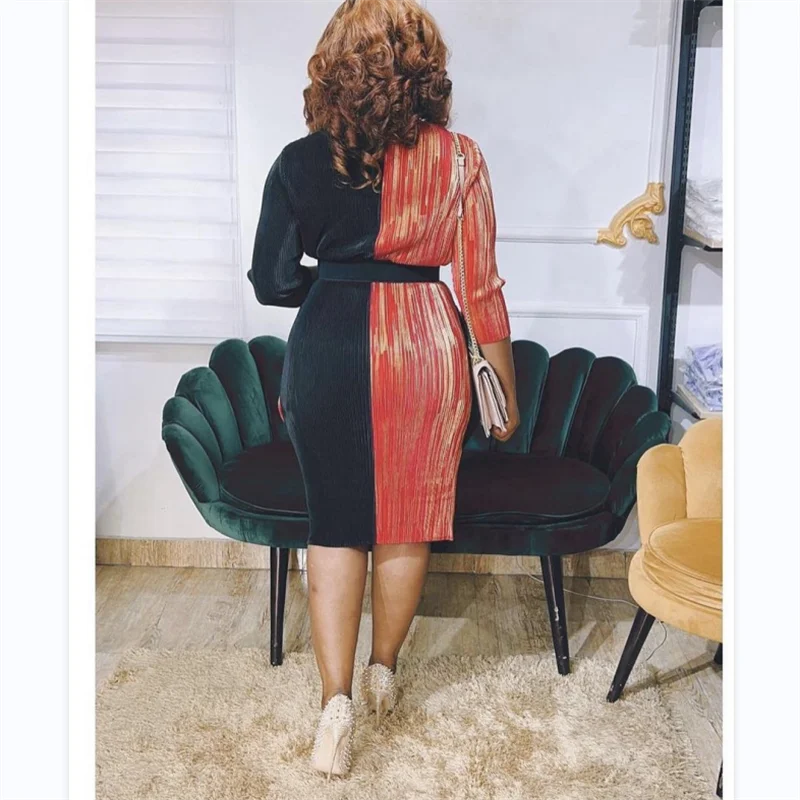Pleated Elegant Dress V-neck Stretch Retro Plump Fashion Women's Wear