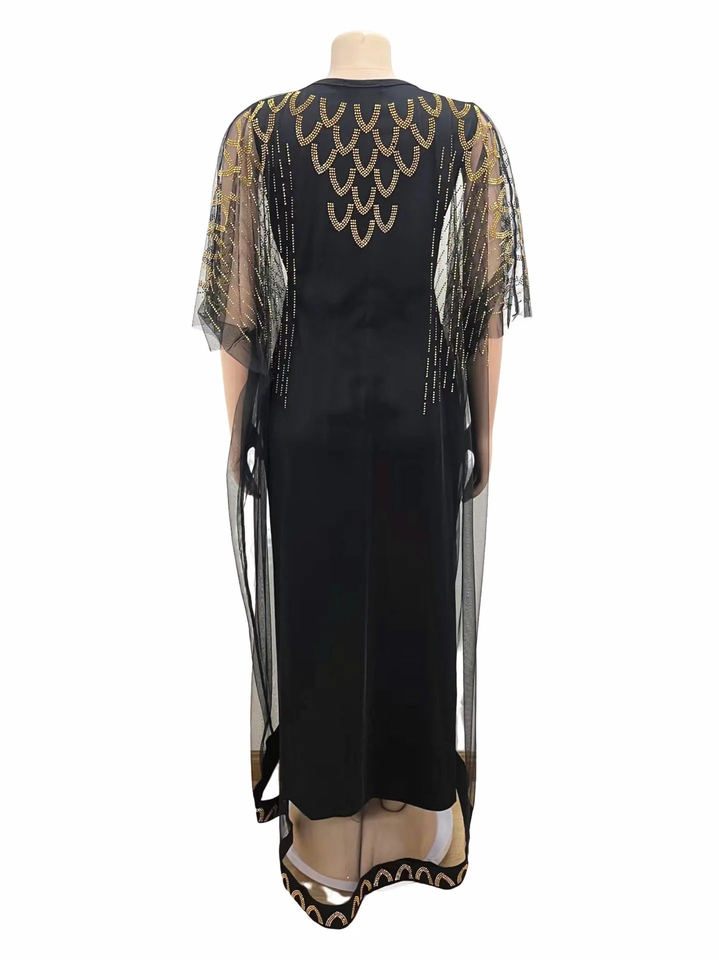 Two-Piece Dresses Women Mesh Caftan Abaya Robe Clothes
