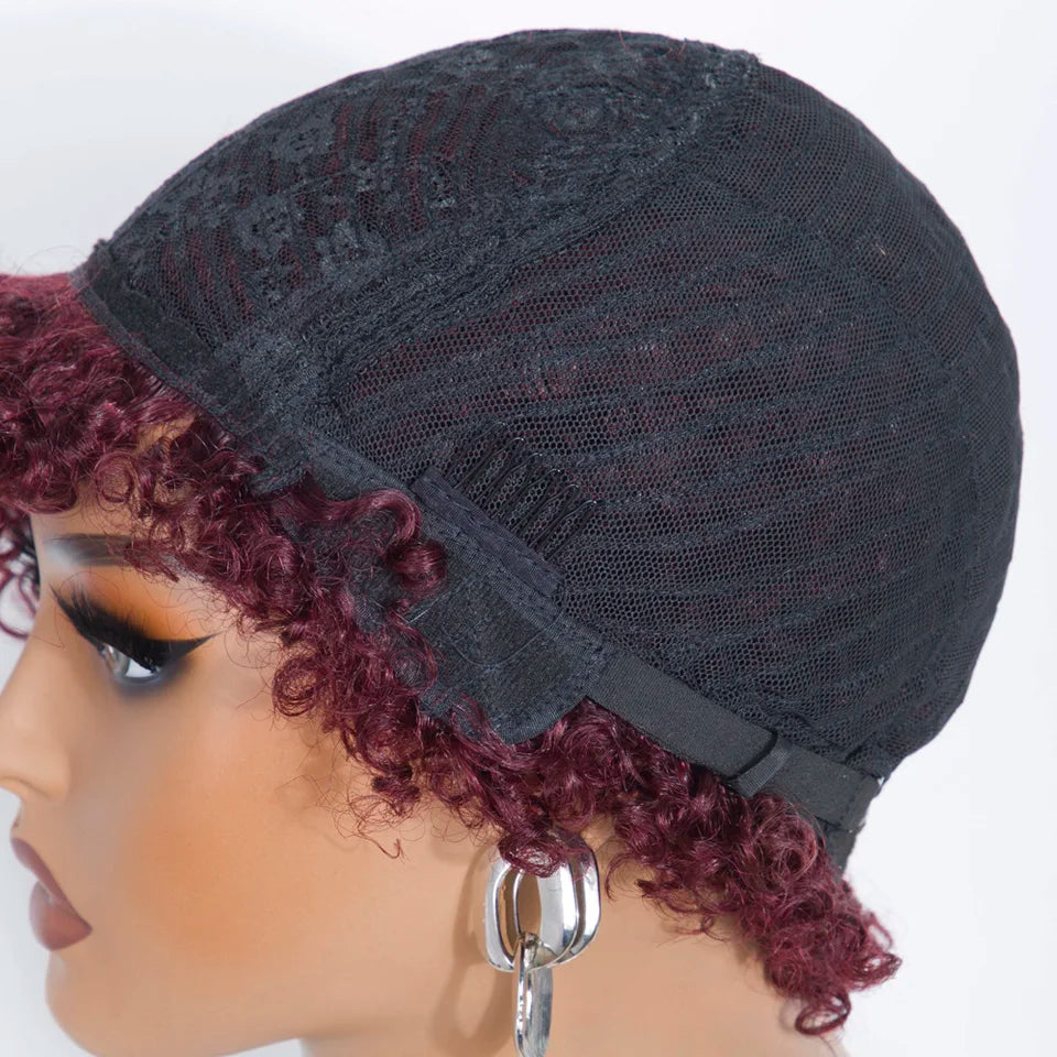 Lekker 99j Burg Red Short Pixie Cut Afro Kinky Curly Bob Human Hair Wigs For Women Brazilian Remy Hair Ready to Wear Colored Wig