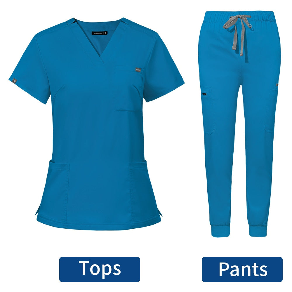 Hospital Doctor Nursing Uniform Women Wholesale Casual Short Sleeved V-neck Jogger Suits Nurse Pharmacy Working Medical Uniforms