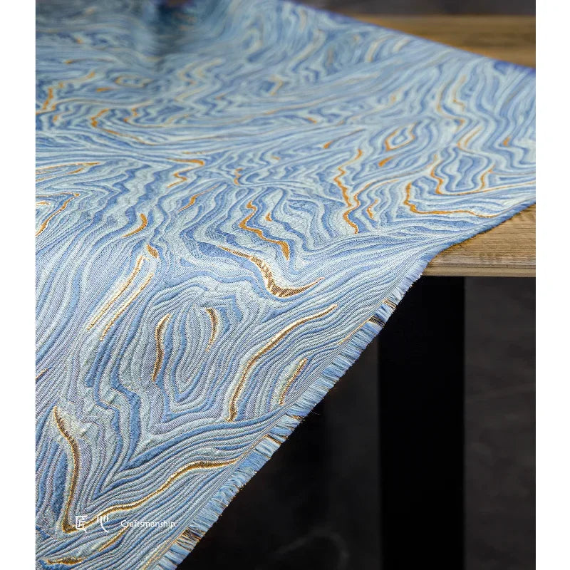 Blue Gold Twill Jacquard Fabric for Dress-fabric-Top Super Deals-Sea Blue-50x142cm-Free Item Online