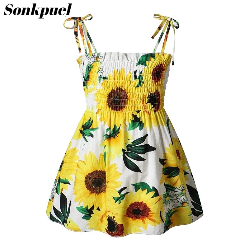 Girls Sleeveless Flower Sundress Summer Beach Strap Princess Dress Cotton Children Clothes girls Casual Dresses