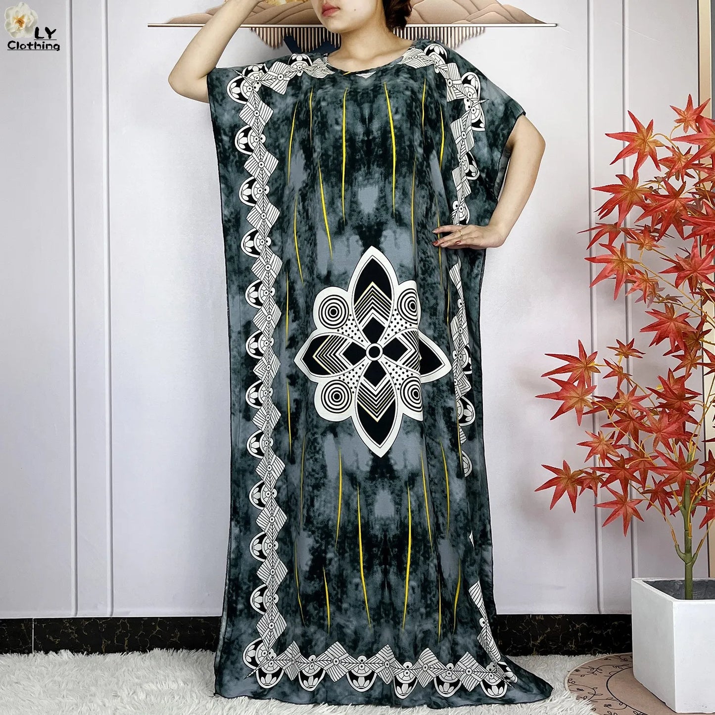 Women Short Sleeve Cotton Loose Femme Robe Dresses With Big Scarf