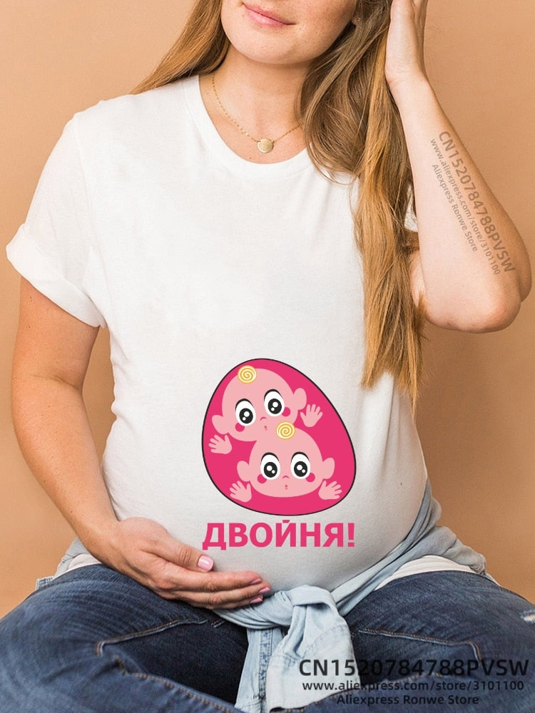 Maternity Clothes Casual Pregnancy T Shirts Baby Print Funny Women Summer Tees Tops White