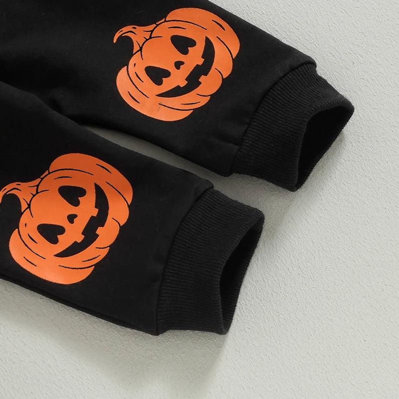 2Pcs Toddler Boys Fall Clothes Set 1st Halloween Outfits Pumpkin Bat Letter Print Long Sleeve Sweatshirts and Long Pants