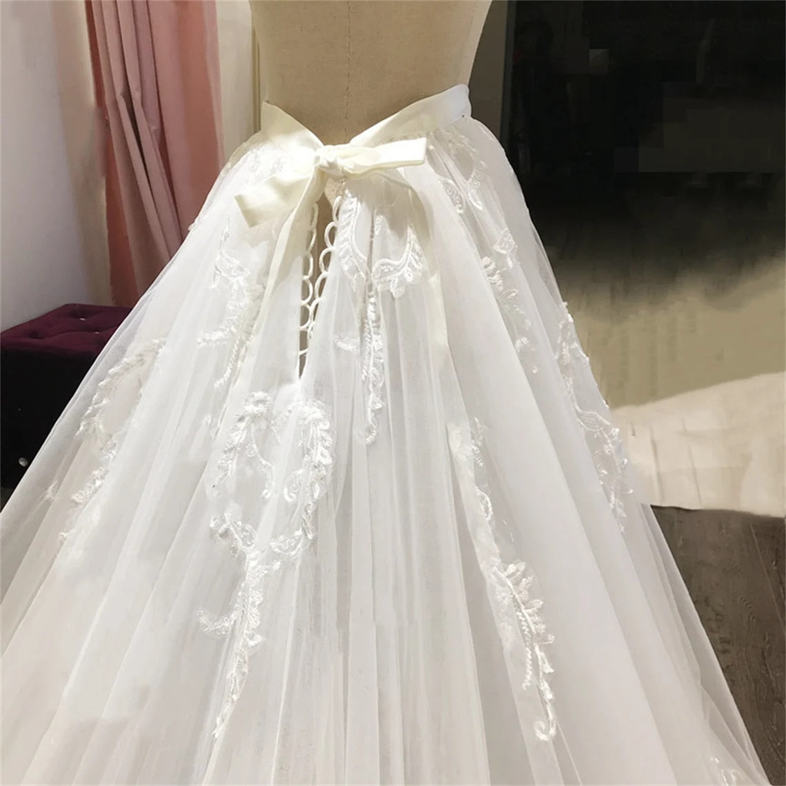 Luxury Lace Appliques Wedding Detachable Skirt Removable Train for Dresses Bridal Overskirt
