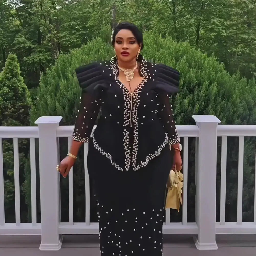 2024 african dresses for woman suit luxury women's elegant dress Mesh fabric women's clothing from turkey