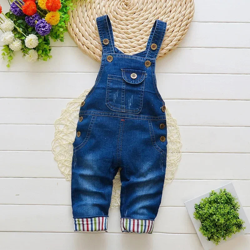 DIIMUU Toddler Baby Clothing Boys Overalls Girl Denim Bib Pants Cartoon Bear Cute Casual Dungarees Long Trousers Fashion Rompers