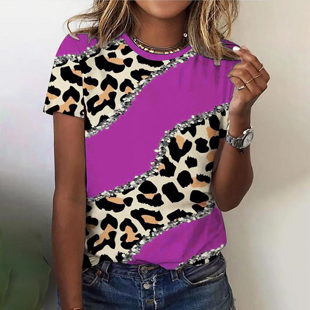 T-shirt O Neck Leopard Print Short Sleeve Clothing Streetwear Hip-Hop Top Vintage Sexy Pullover T Shirt Girls