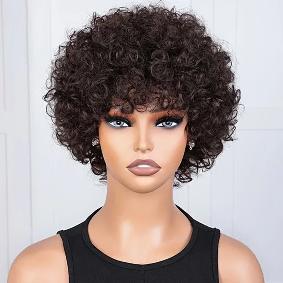 Afro Puff Pixie Bob Wig with Bangs
