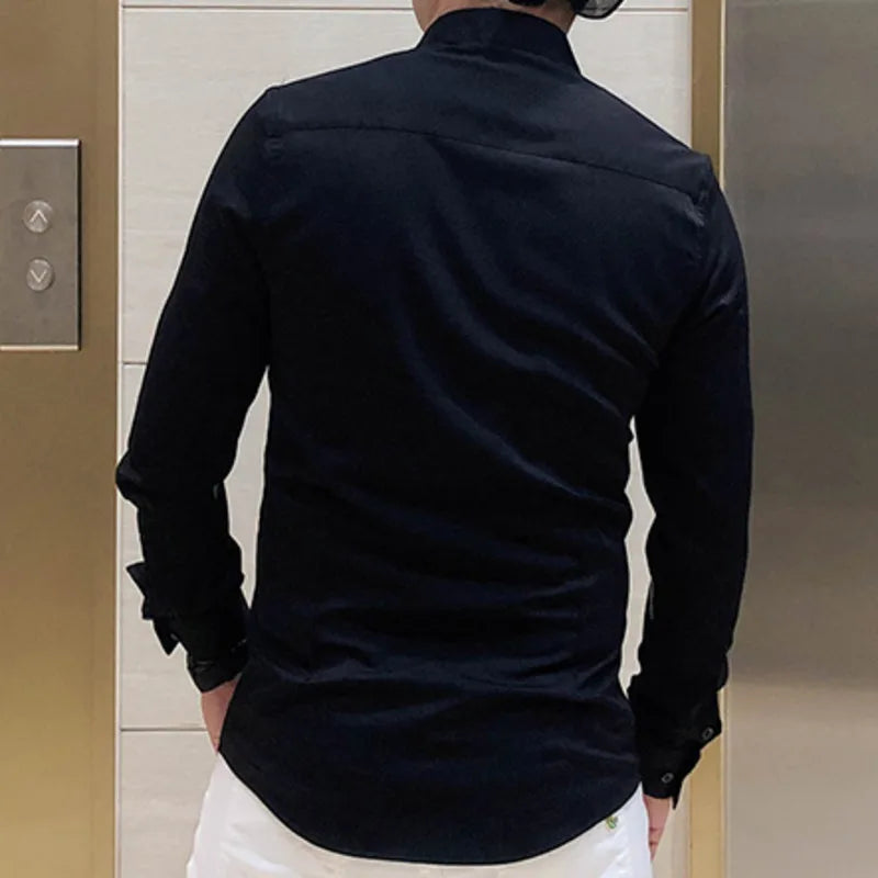 European Fashion Letter Print Shirt Men Fashion Rhinestones Long Sleeve Dress Shirt Men