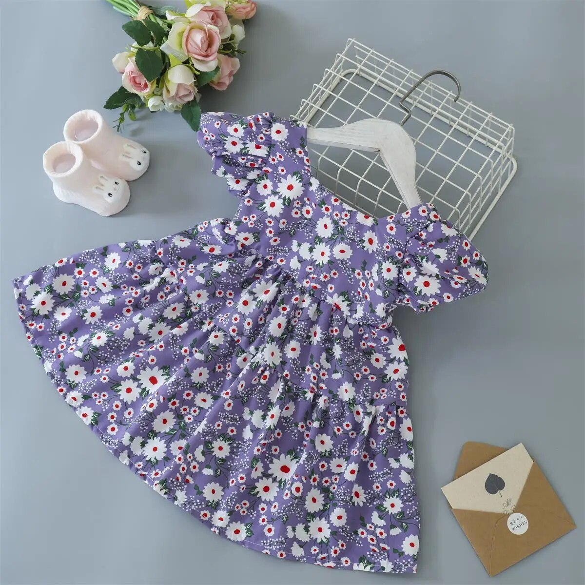 Summer Toddler Dresses Baby Girl Clothes Cute Flowers Print Princess Dress