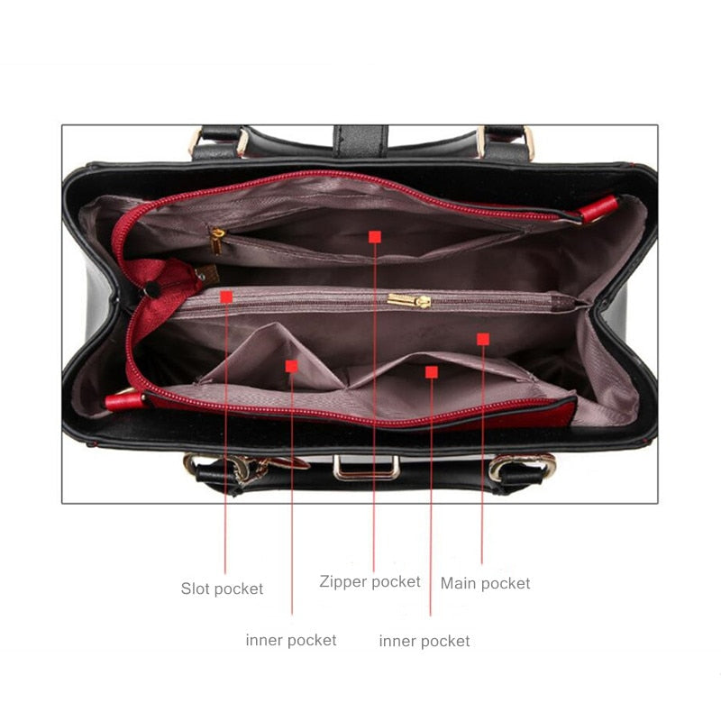 Fashion Women Bag Pu Leather Luxury Totes Famous Design Ladies Shoulder Large Capacity Purse Handbag In Black