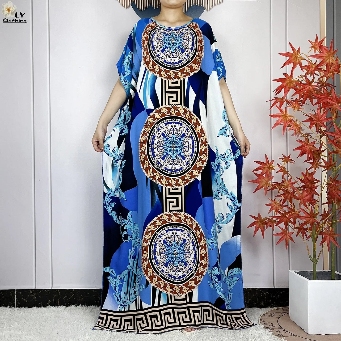 Women Short Sleeve Cotton Loose Femme Robe Dresses With Big Scarf
