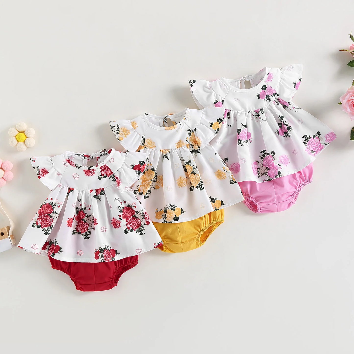 baby 2Pcs Sets Short Sleeve O Neck Floral Newborn Clothes