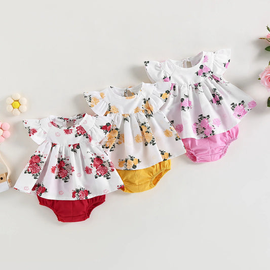 baby 2Pcs Sets Short Sleeve O Neck Floral Newborn Clothes