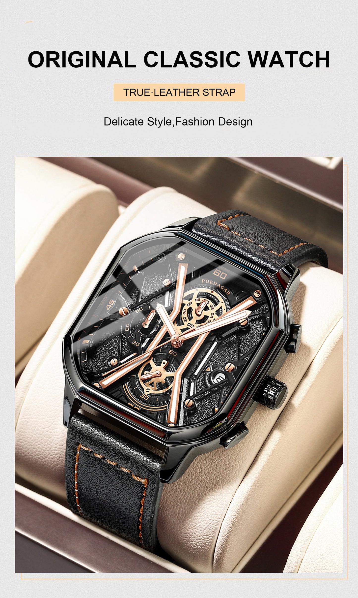 BeniSap Fashion Men Wristwatches Luxury Chronograph Luminous Waterproof Date Man Watch Square