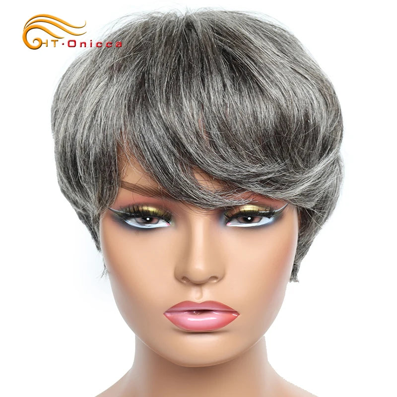Cheap Human Hair Wigs Short Bob Pixie Cut Wig Human Hair For Women perruque cheveux humain Brazilian Hair Colored Wig With Bangs