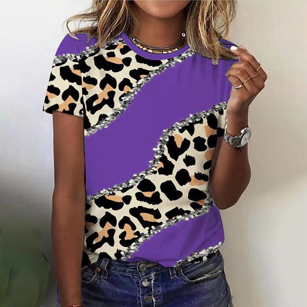 T-shirt O Neck Leopard Print Short Sleeve Clothing Streetwear Hip-Hop Top Vintage Sexy Pullover T Shirt Girls