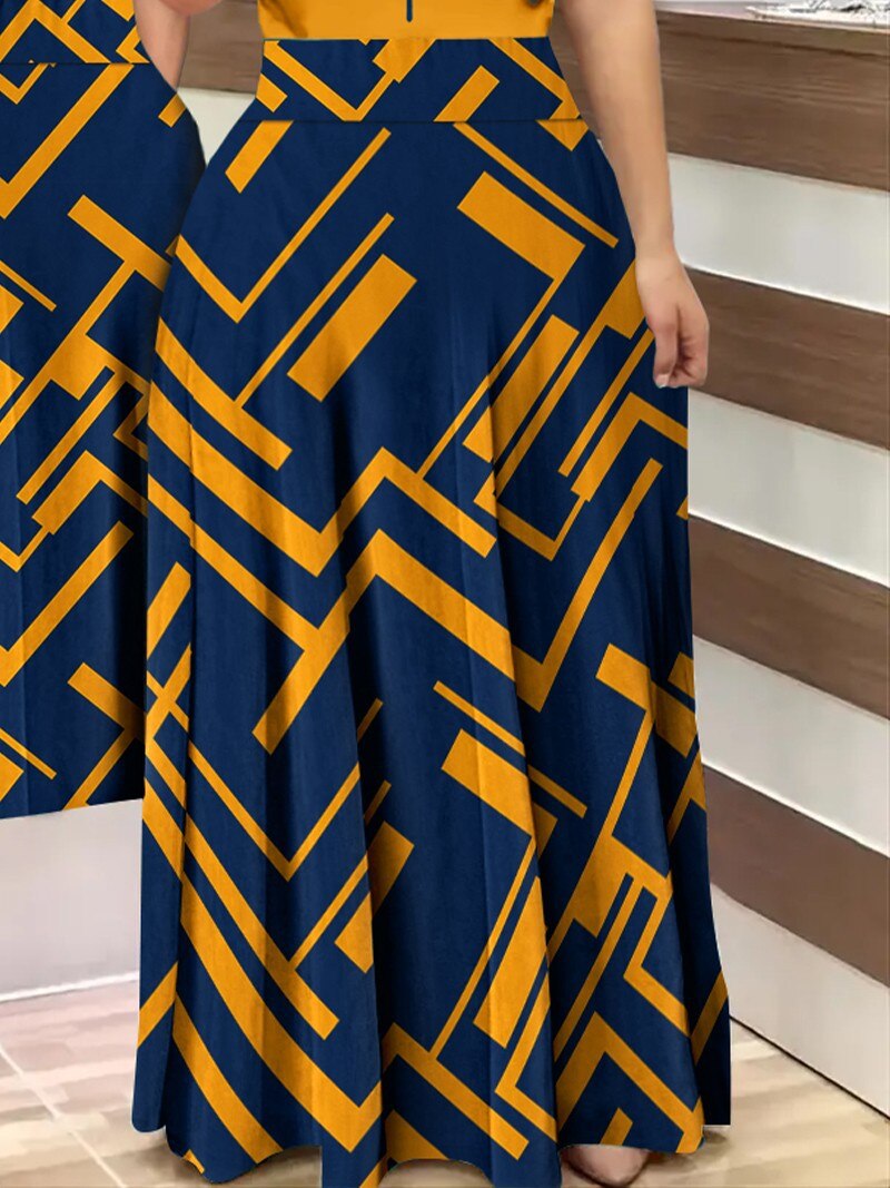 Slim Fit Round Neck Long Panel Printed Dress-party dresses-Top Super Deals-Free Item Online