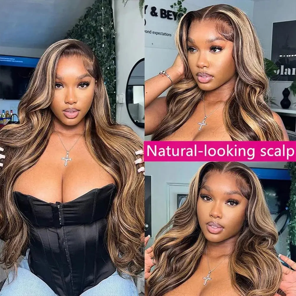 40 inch Colored Highlight Body Wave 13x6 Lace Front Human Hair Wigs