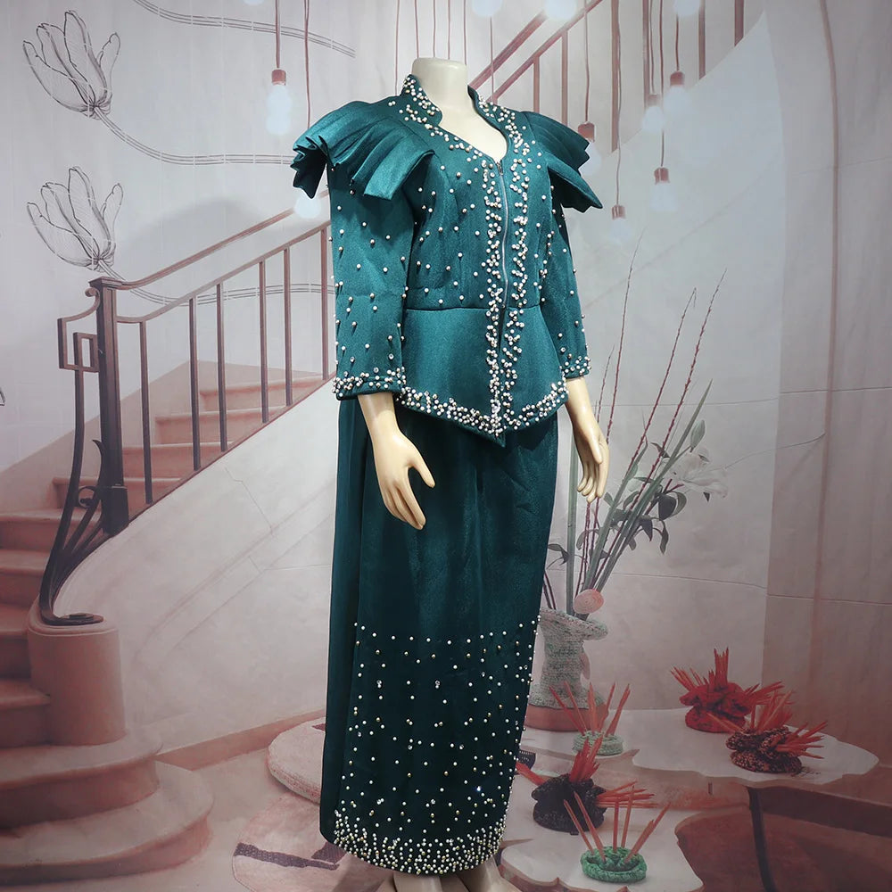 2024 african dresses for woman suit luxury women's elegant dress Mesh fabric women's clothing from turkey