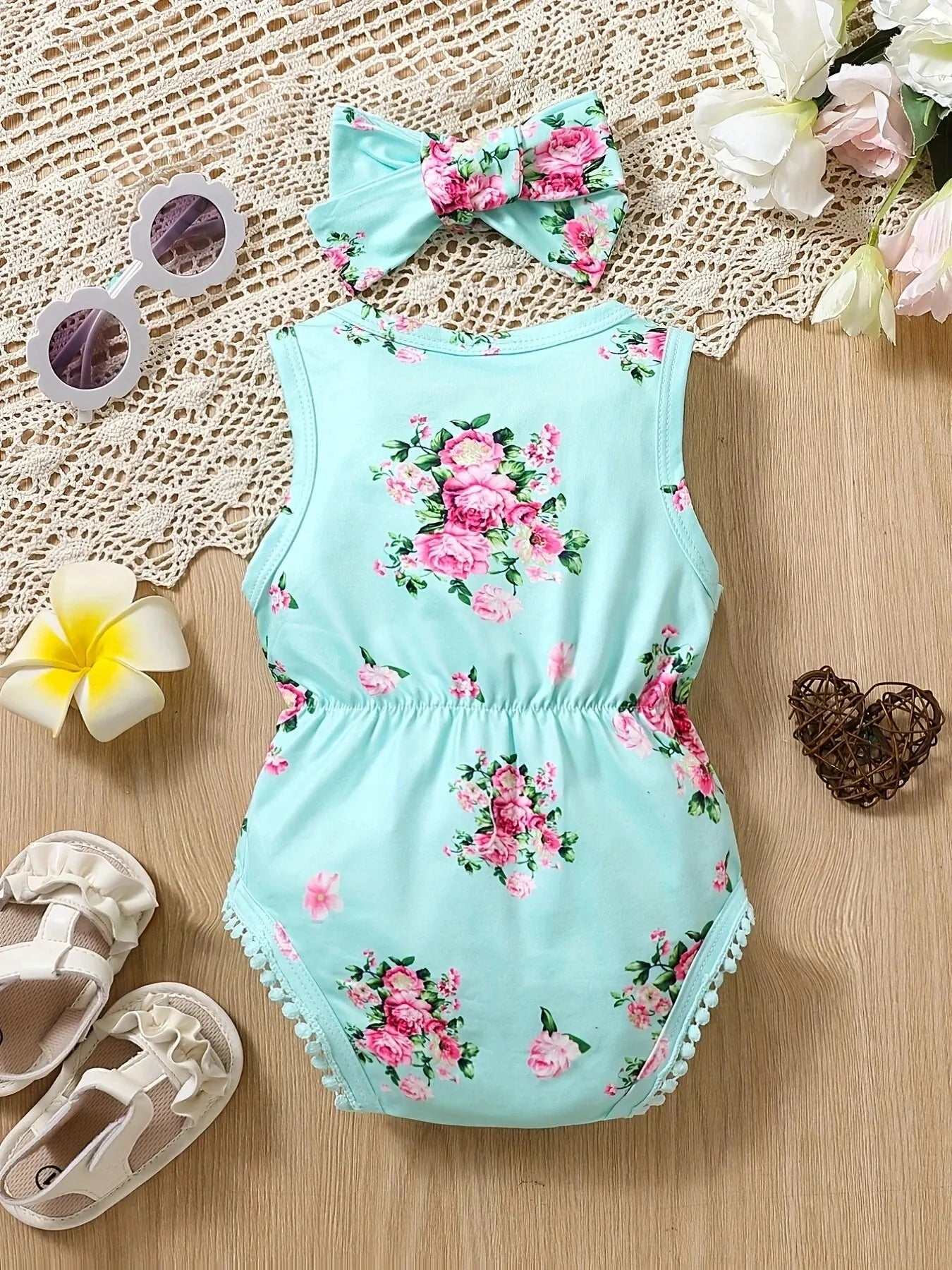 Toddler Girls Floral Onesie Romper & Headband Set