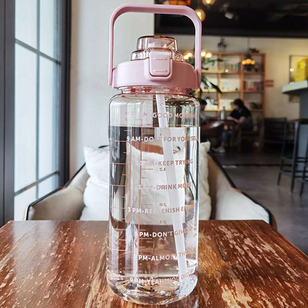 2 Liter Water Bottle with Straw Female Girls Large Portable Travel Bottles Sports Fitness Cup Summer Cold Water with Time Scale