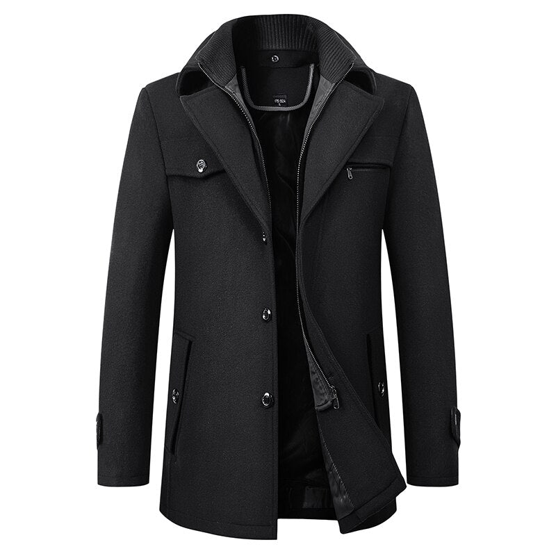 Man Classic Fashion Trench Coat Jackets MaleLong Trench Slim Fit Overcoat Blends Fashion Wool Warm Outerwear Windbreaker