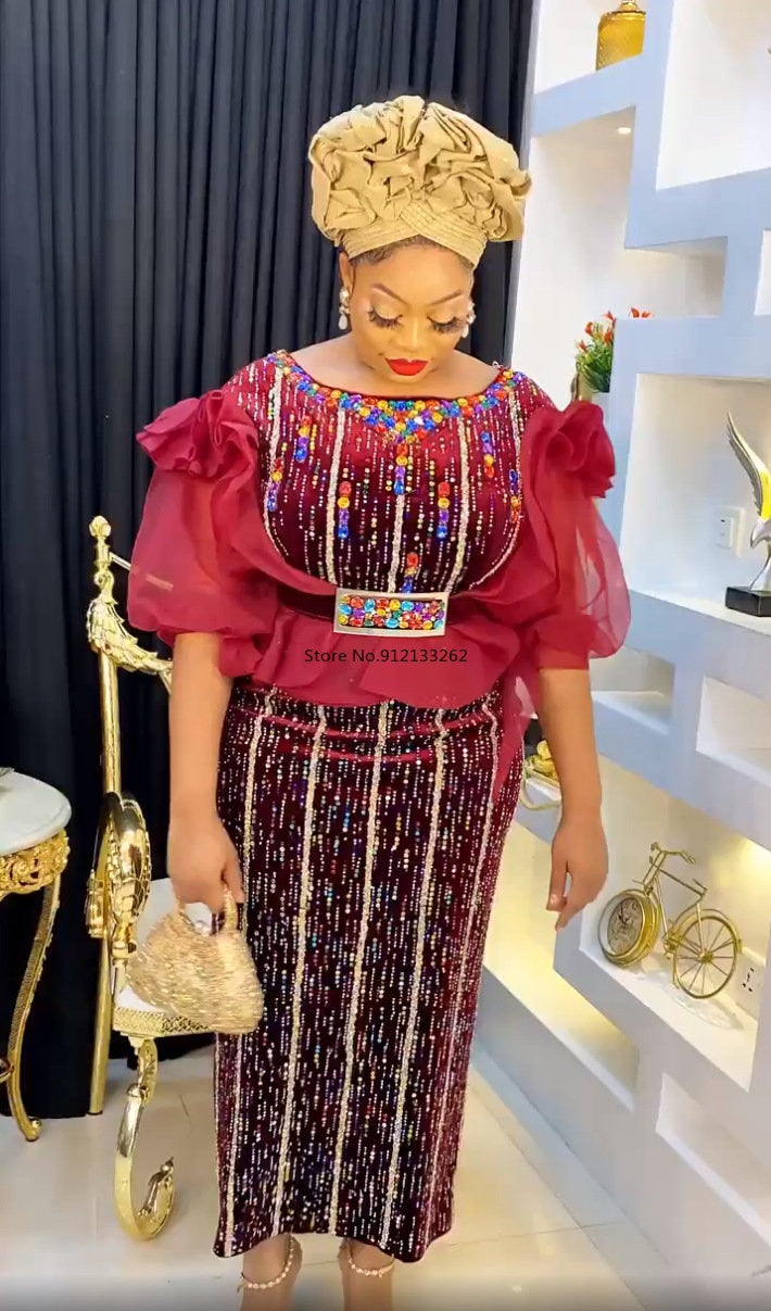 Dashiki Dresses Women Elegant Luxury Velvet Evening Gowns Plus Size Turkey Long Maxi Party Dress