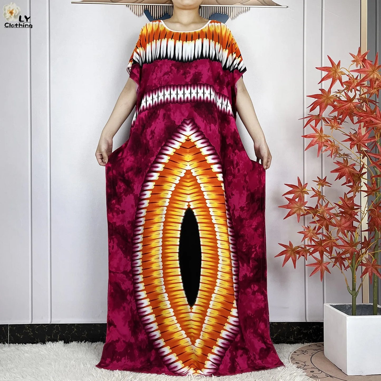Women Short Sleeve Cotton Loose Femme Robe Dresses With Big Scarf