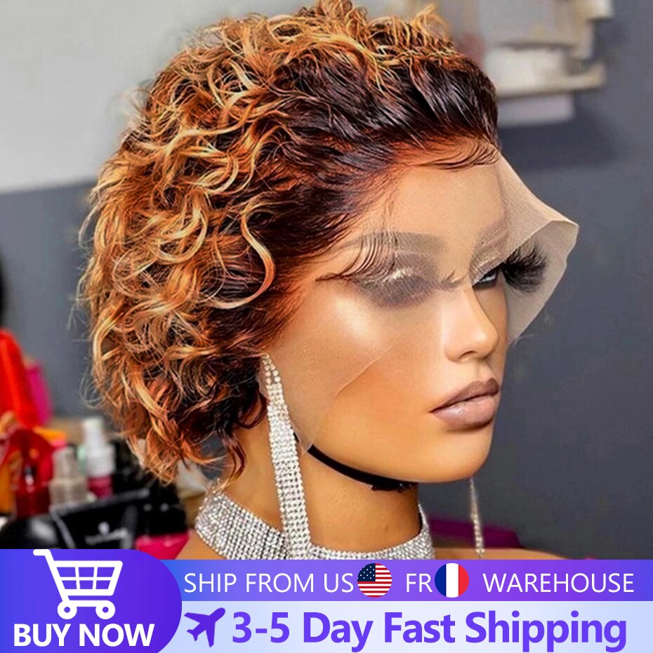 Pixie Cut Wig 99J Color Lace Wig Spring curl Short Bob Human Hair Wig For Women Natural Black Color Blonde Jarin Hair Cheap Wig