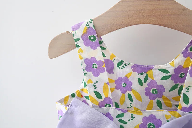 2PCS Summer Outfits Toddler Dresses Newborn Baby Girl Clothes Cute Flowers Sleeveless Cotton Print Princess Beach Dress+Sunhat