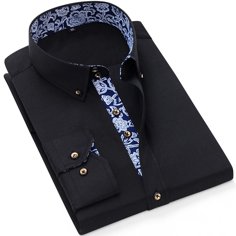 Blue Shirt Men Long Sleeve Slim Fit Dress Shirts Solid Color