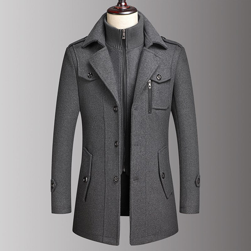 Man Classic Fashion Trench Coat Jackets MaleLong Trench Slim Fit Overcoat Blends Fashion Wool Warm Outerwear Windbreaker