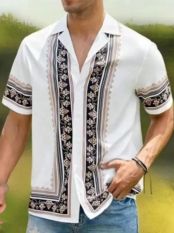 Hawaiian 3D geometric printing short sleeved top for men's  vacation casual shirt